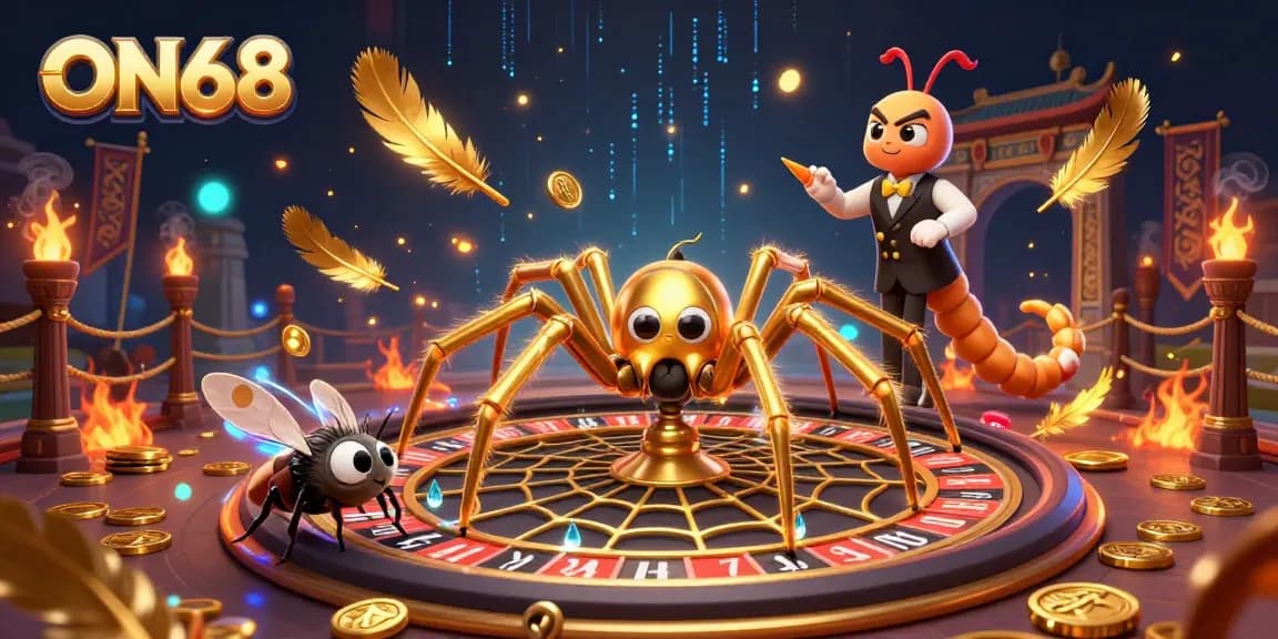 Engage in thrilling betting at ON68 with a spider croupier spinning a roulette web.