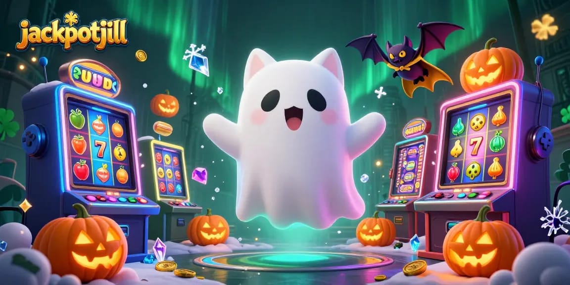 Engage with jackpotjill in a vibrant haunted casino, experiencing the thrill of 3D games and glowing jackpots.