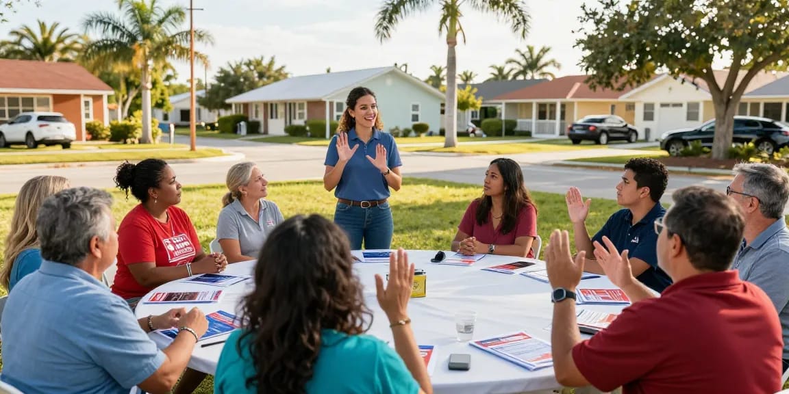 Casey Askar interacting with local community members during a campaign event.