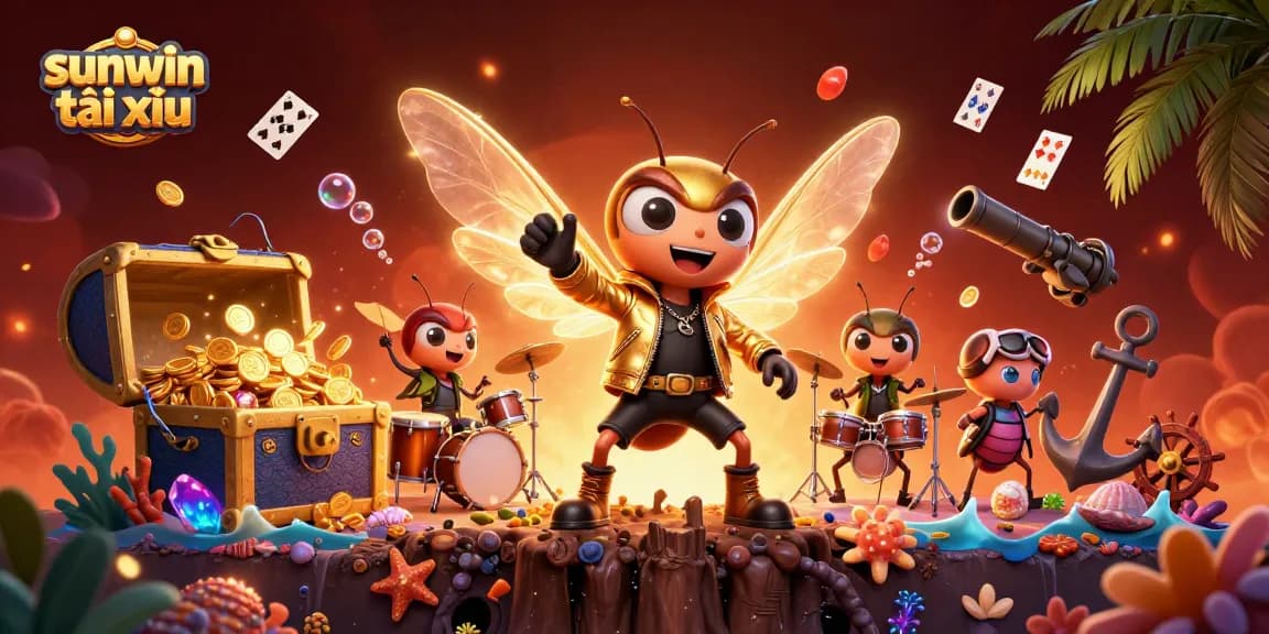 Engage in sunwin tài xỉu with a lively 3D scene filled with colorful game elements.