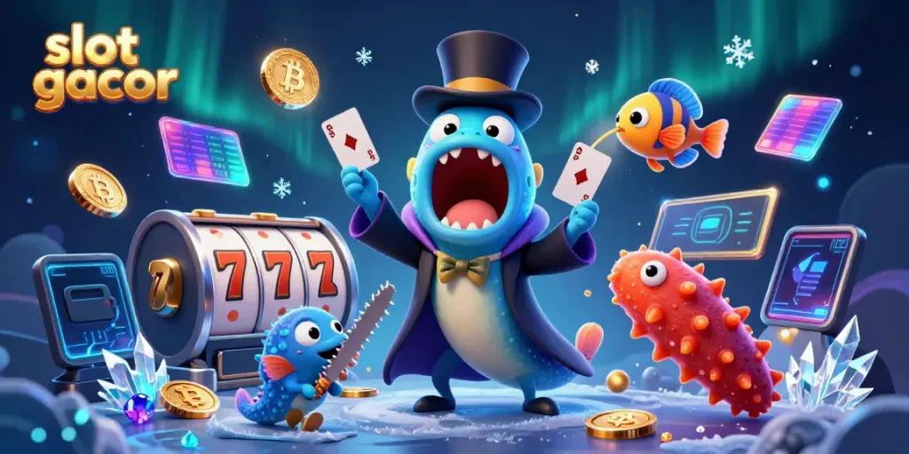 Experience slot gacor thrills with a magical deep-sea casino illustration showcasing vibrant elements.