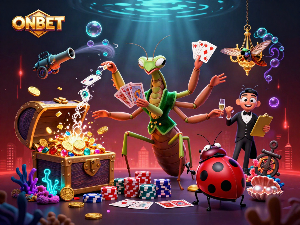 Experience the excitement of ONBET with thrilling casino action from a lively praying mantis dealer.