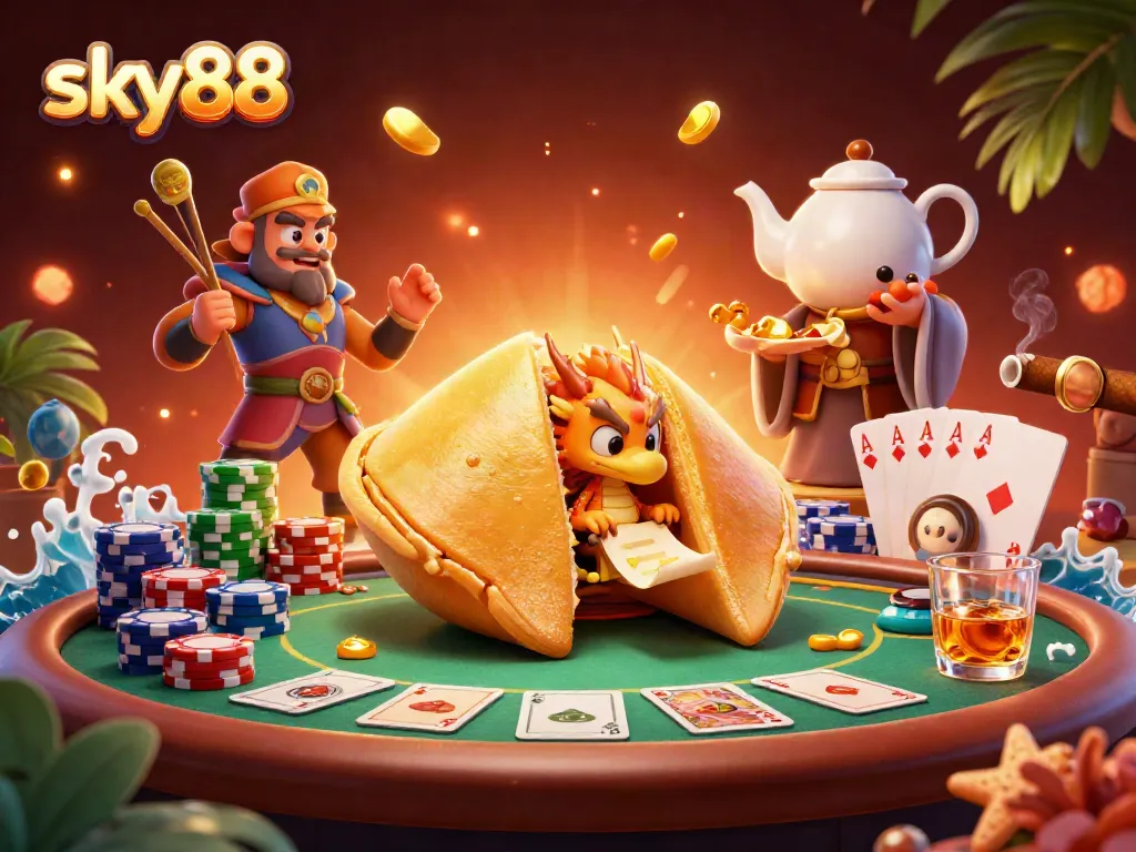 Experience thrilling gameplay at sky88 with rich casino elements and vibrant illustrations.