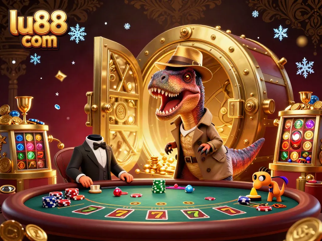 Watch as the velociraptor card counter and stegosaurus pit boss interact at lu88 com's lively casino scene.
