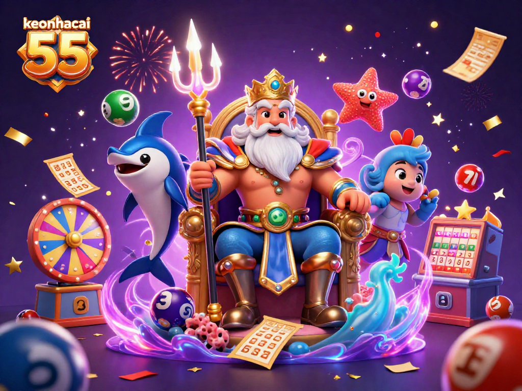 Engage with the excitement of keonhacai 55, featuring a vibrant casino-inspired illustration.