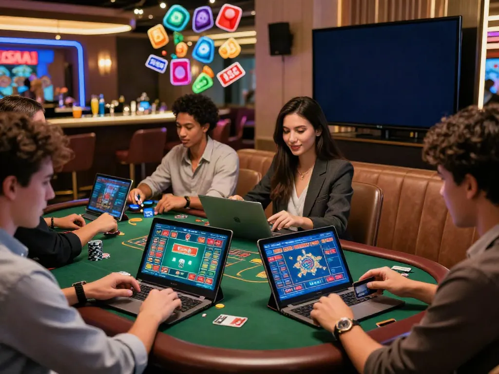 Engaging scene of players enjoying online credit card casinos with vibrant gaming atmosphere.
