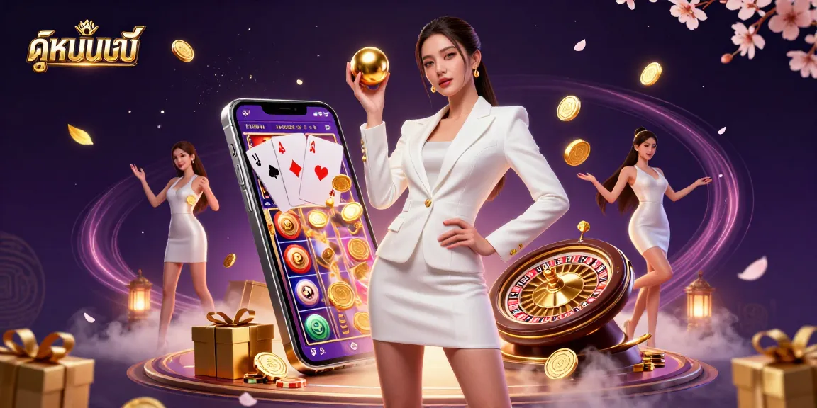 Experience ดูหนังออนไลน์ with a stunning Asian woman in a luxurious casino setting, radiating confidence.